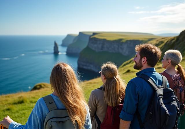 Tourists enjoying a view from a scenic stop on a guided tour